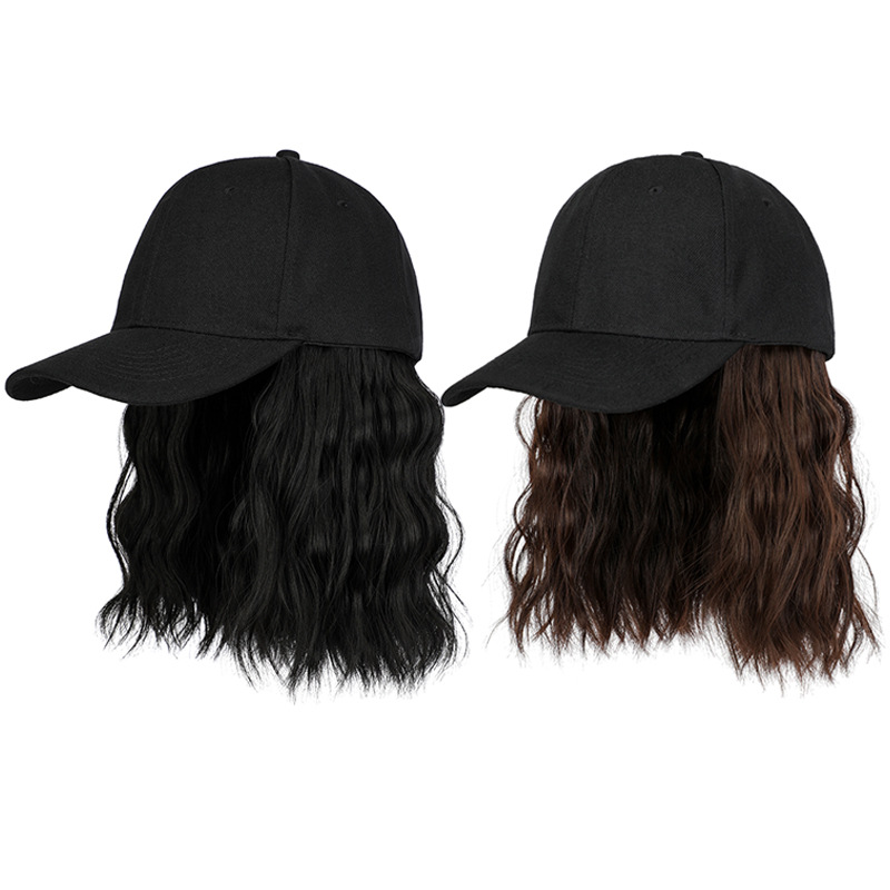 Hat all-in-one wig women's short curly hair baseball cap bobo Bob natural New still wig cap factory spot
