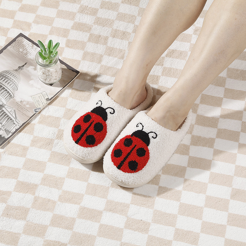 New home beetle warm winter cotton slippers couple men and women thick bottom soft sole shoes thickened non-slip cute card