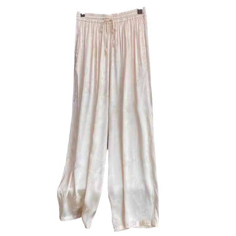 A line of big-name tail single-cut label satin drape acetate women's two-color jacquard wide-leg loose straight ice silk trousers