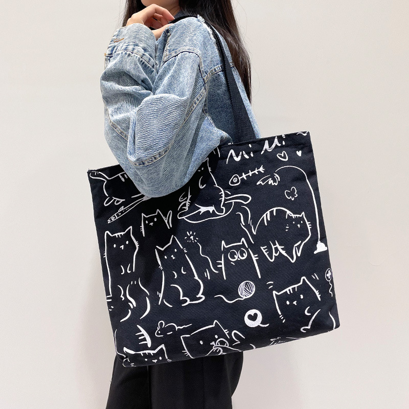 Canvas Bag Women's Large Capacity ins Lazy Style Large Capacity Korean Shoulder Student Artistic Simple Shopping Bag Wholesale