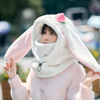 Зима новая теплая красота персик Кролик маска шляпа шарф с небольшой Красоты Открытый лыжи езда шлем шапка