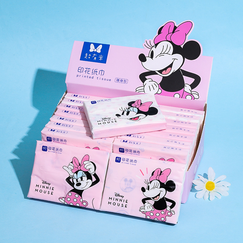 Frozen layer handkerchief tissue 40 drawers portable three-layer Mickey printed napkin car wholesale