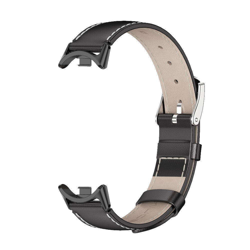 Mibbs Suitable for Mi Band 9 8 Double Ring Leather Wristband Head Layer Calf Leather Strap Thickened Bamboo Leather
