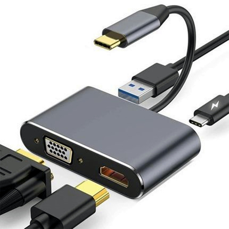 type-c to hdmi + vga monitor cable book converter notebook cross-border four-in-one docking station