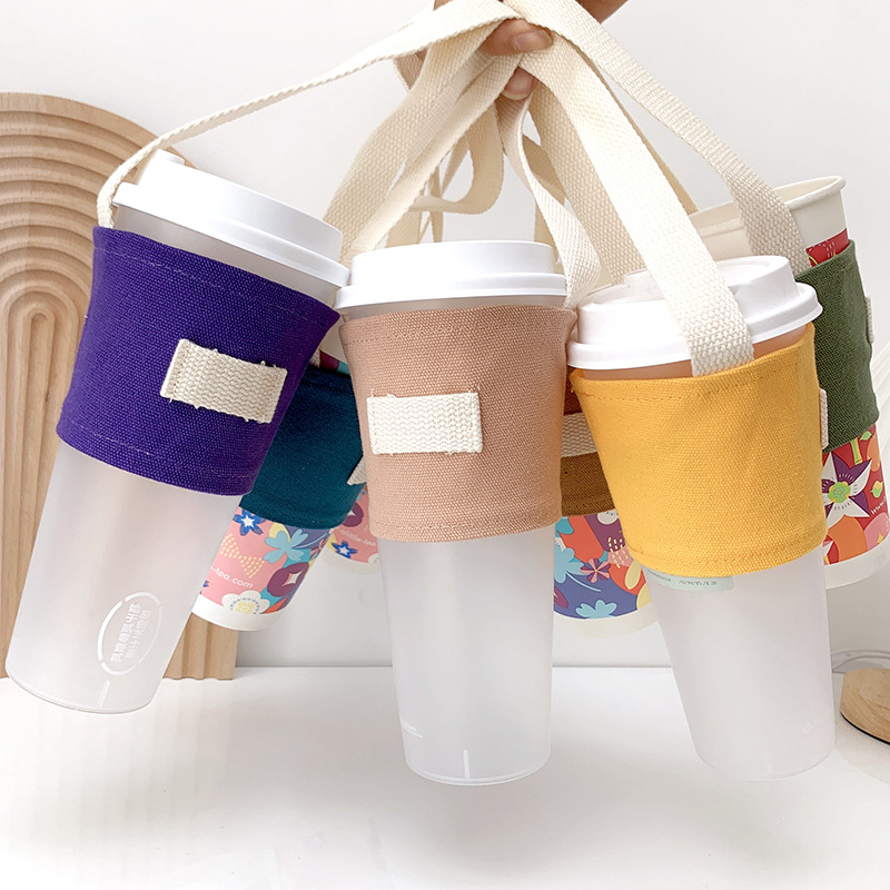 Beverage Milk Tea Cup Bag Coffee Packing Portable Bag Solid Color Canvas Portable Milk Tea Bag Cup Bag