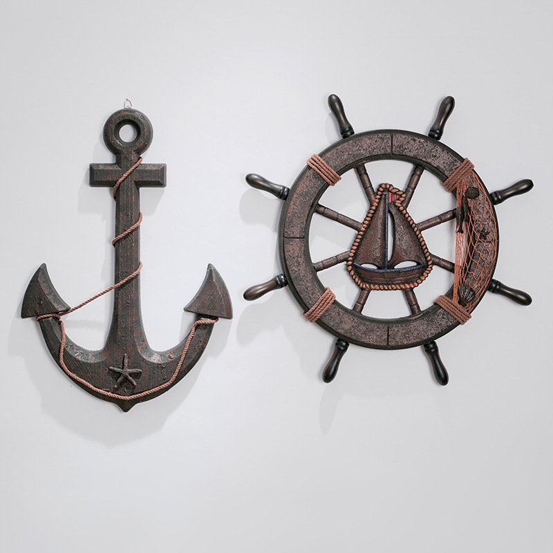 Mediterranean Style Decoration Ship Rudder Retro Old Ornaments Home Wall Living Room Wall Decoration Helmsman Pendant