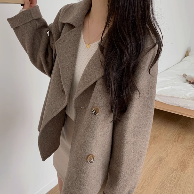 Blazer da donna in misto lana di ispirazione francese, cappotto oversize doppiopetto, elegante capospalla autunno/inverno_voghion.com