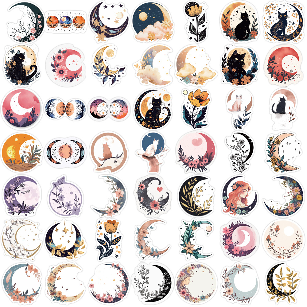50 original moon flower cat graffiti stickers decorative guitar notebook luggage DIY waterproof cross-border