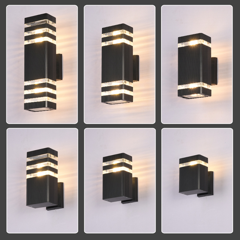 e27 lamp holder rectangular upper and lower luminous double-headed outdoor wall lamp shell stair aisle Villa double-headed square tube wall lamp