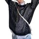 Cross-border Foreign Trade 2023 Summer European and American Hot Girls Street Trendy Hollow Mesh Wool Round Neck Loose Blouse Women