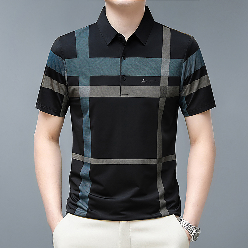 2023 Summer New Short-sleeved T-shirt Men's Lapel Business Casual Half-sleeved Polo Shirt Middle-aged Ice Silk Breathable Men's T-shirt