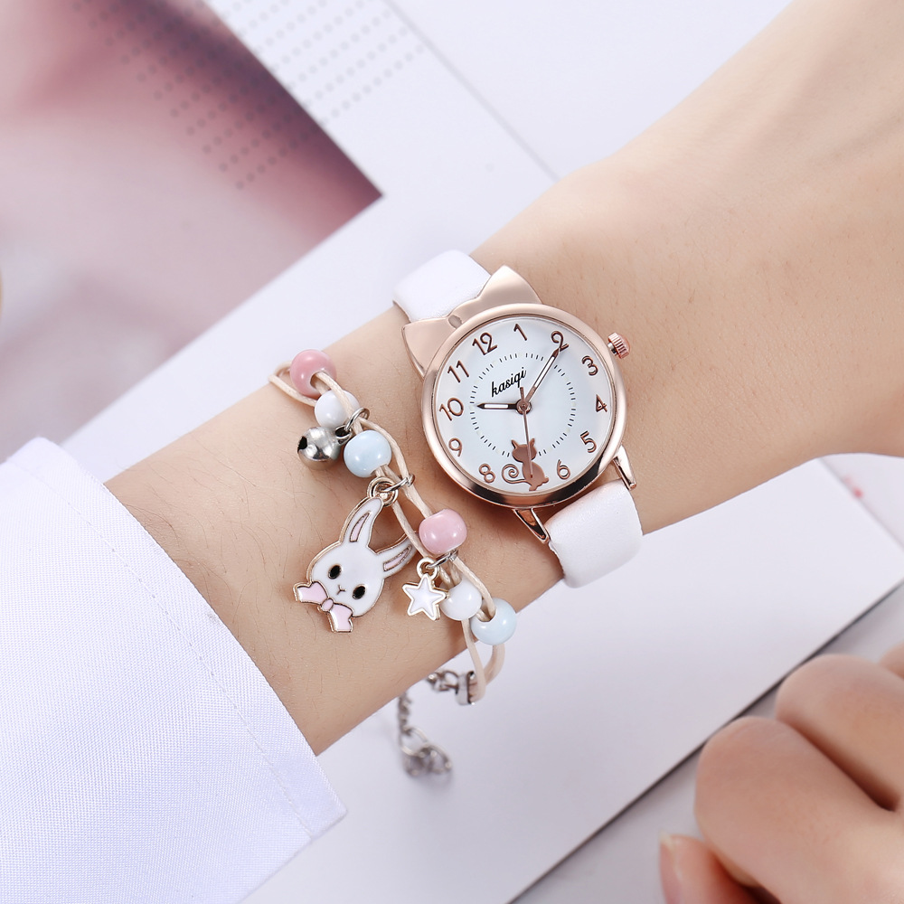 2 pcs/set children's small fresh student wind girl heart animal dial belt quartz watch rabbit bracelet