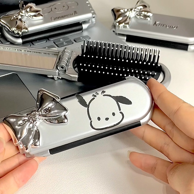 New Cute Sanrio Folding Parchia Dog Hello Kitty Student Portable Cosmetic Mirror Air Cushion Comb Mirror Comb