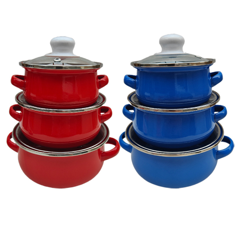 3-piece zinc enamel soup pot flat double-ear mini color enamel food supplement pot gas universal Amazon sale