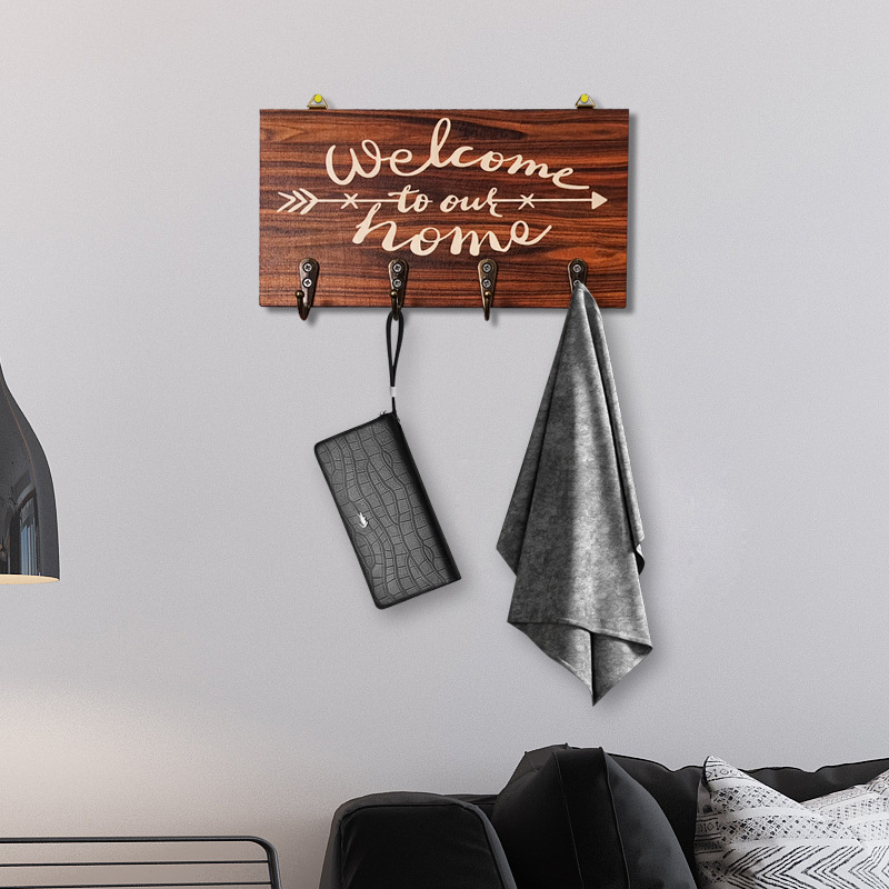 Key Hook Wall Mounted Key Rack Wall Wooden Welcome Key Rack Porch Living Room Wall Decoration