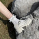 Thick Bottom White Round Toe Mary Jane Shoes Women's Spring 2022 Retro Mid-High Heel Japanese jk Small Leather Shoes British Style