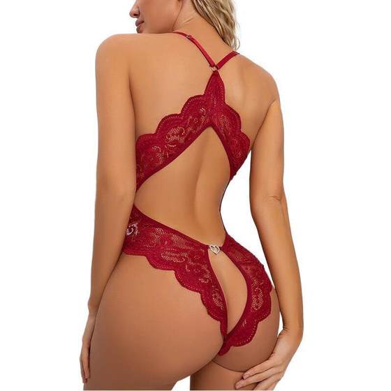 Foreign trade Europe and the United States sexy underwear new large size lace temptation open crotch sexy backless free jumpsuit wholesale