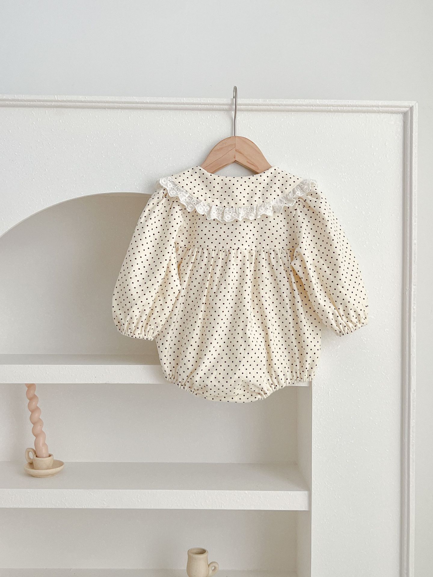 ins baby 2023 new sweet baby girl polka dot sheath fashionable lapel triangle romper romper