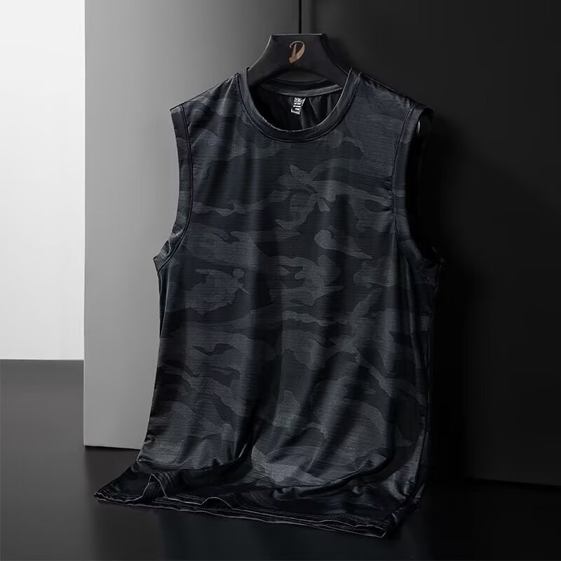 Fashionable Breathable Quick-drying Camouflage Ice Silk Waistcoat Men's Summer Thin Sports T-shirt Loose Sleeveless T-shirt for Men