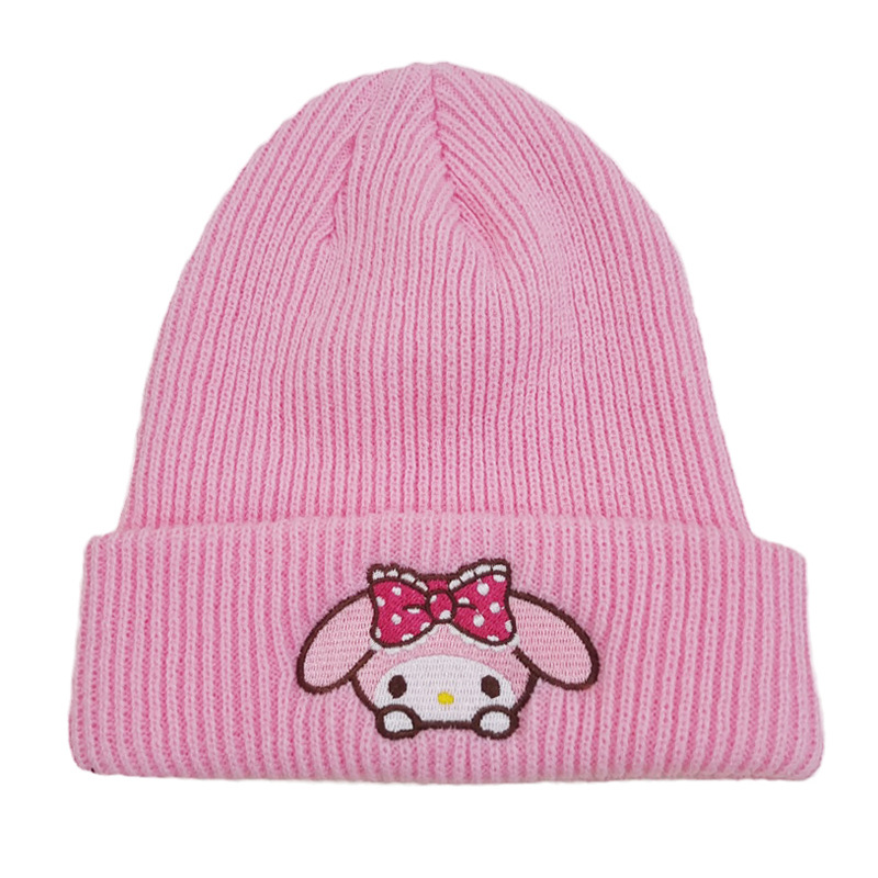 可爱小猫刺绣针织帽欧美卡通猫咪毛线帽库洛米保暖帽情侣套头帽子