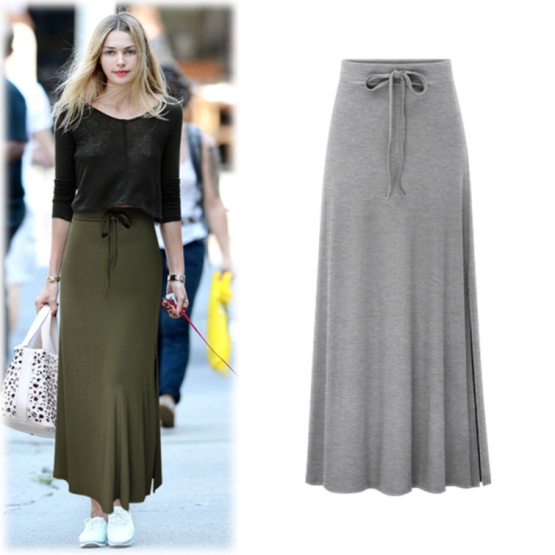 Europe and the United States cross-border foreign trade women's clothing large size fat sister spring and summer slit half-length skirt high waist knitted mid-length hip skirt