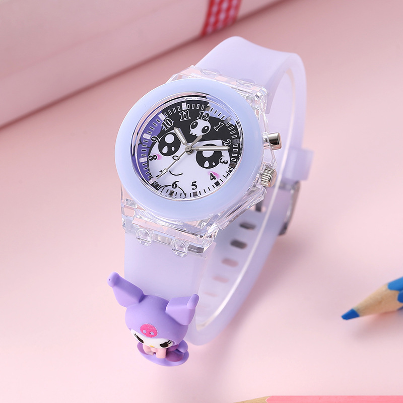 Sanrio Cartoon Children's Watch Children's Elementary School Colorful Luminous Luminous Silicone Strap Doll Electronic Watch