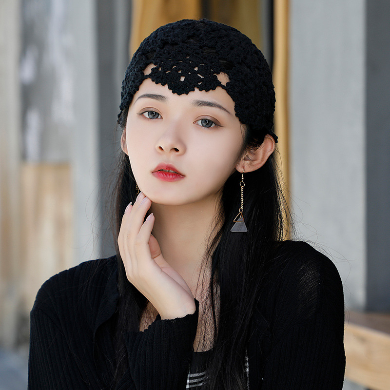 Summer thin princess hat hollow handmade cotton knitted hat women's lace retro beautiful toe cap four seasons