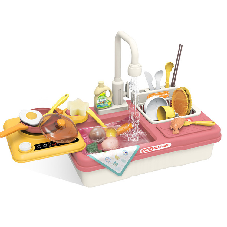 Children's Vegetable Washing Basin Simulation Kitchenware Electric Circulation Water Discharge Washing Table Puzzle Play House Kitchen Dishwasher Toy