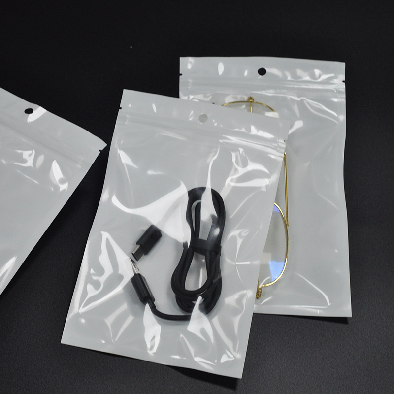 White pearlescent bag Yin and Yang bone bag transparent plastic self-sealing bag mobile phone case data cable jewelry packaging bag in stock