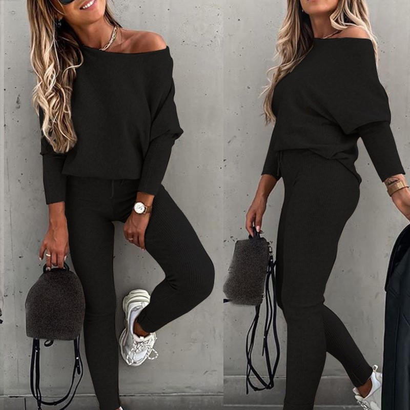 2024 European and American Foreign trade hot sale solid color fashion casual lace-up diagonal shoulder sports trousers long suit women