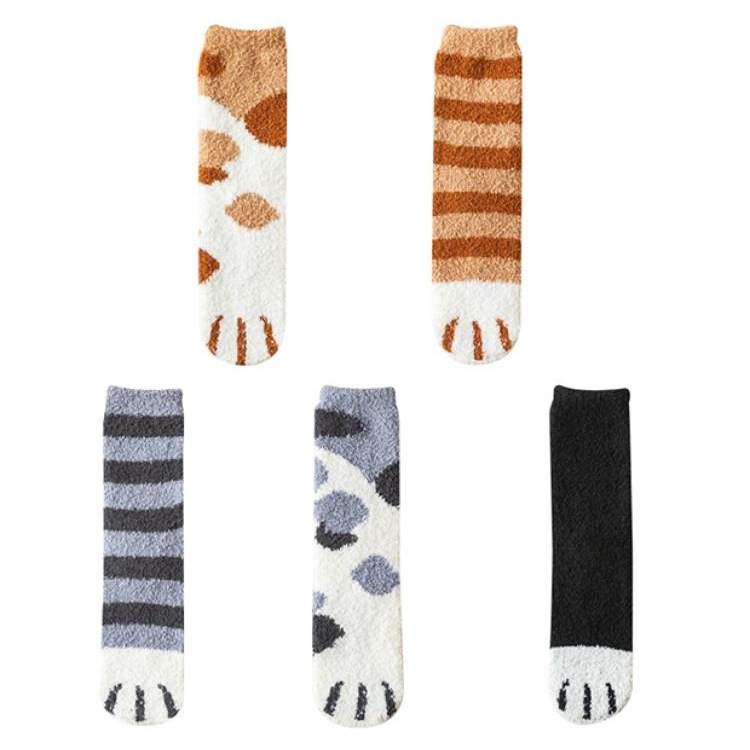 Autumn and Winter Coral Fleece Socks Cat's Claw Socks Thickened Floor Socks Snow Socks Women Fleece-lined Cartoon Home Sleeping Socks