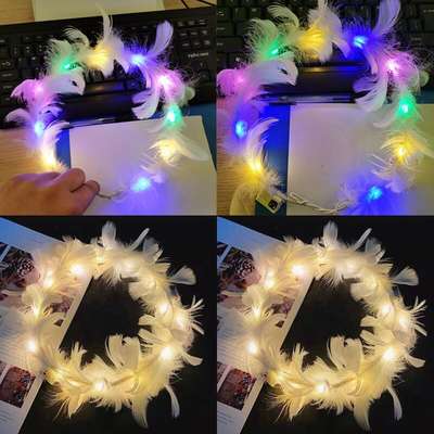 New fairy luminous feather wreath rabbit ears Net Red night market to push flash headdress sweep code small gift wholesale