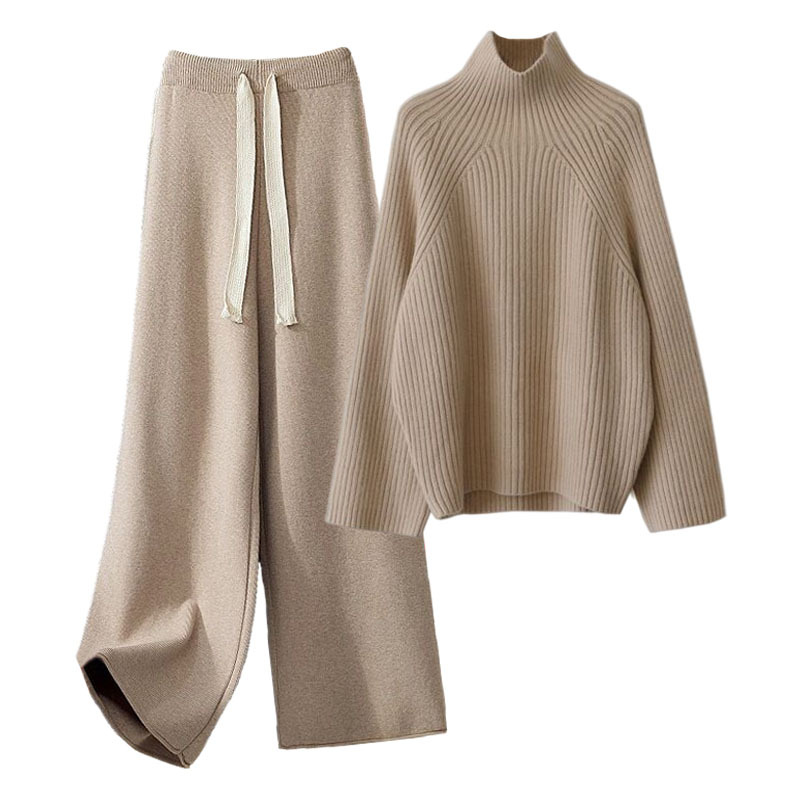Korean style lazy style suit women's 2023 new autumn and winter thickened thick wool sweater draping wide-leg pants two-piece set