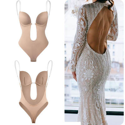 Tight Jumpsuit Deep V-neck Shaper Backless U Low Waist Thong Women's Transparent Shoulder Strap Push-up Corset