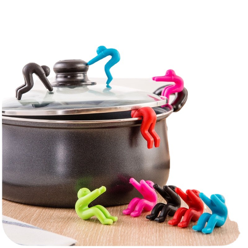 Little man raised pot lid anti-overflow device kitchen pot lid heightening device prevent soup from overfilling pot silicone pot lid rack
