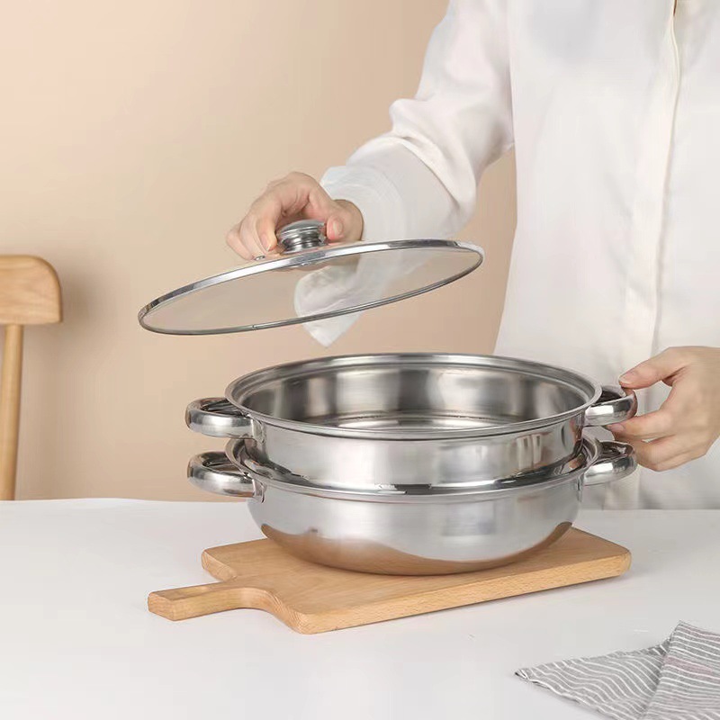 Factory wholesale stainless steel steamer single layer double layer soup steamer household hot pot thickened gift 28cm