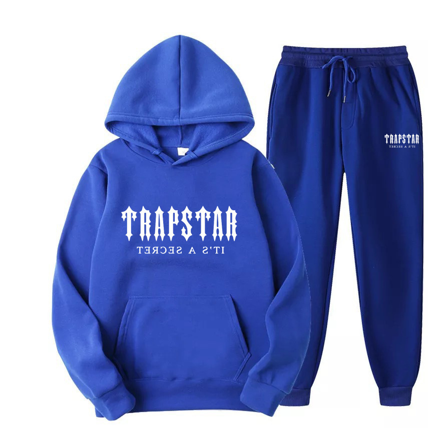 新款TRAPSTAR字母印花男女运动服抓绒两件套宽松休闲连帽卫衣套装