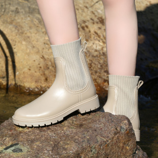 Women's rain boots fleece-lined adult women's rain boots women's outdoor water boots women's fashion mid-calf rain boots small fragrance boots non-slip