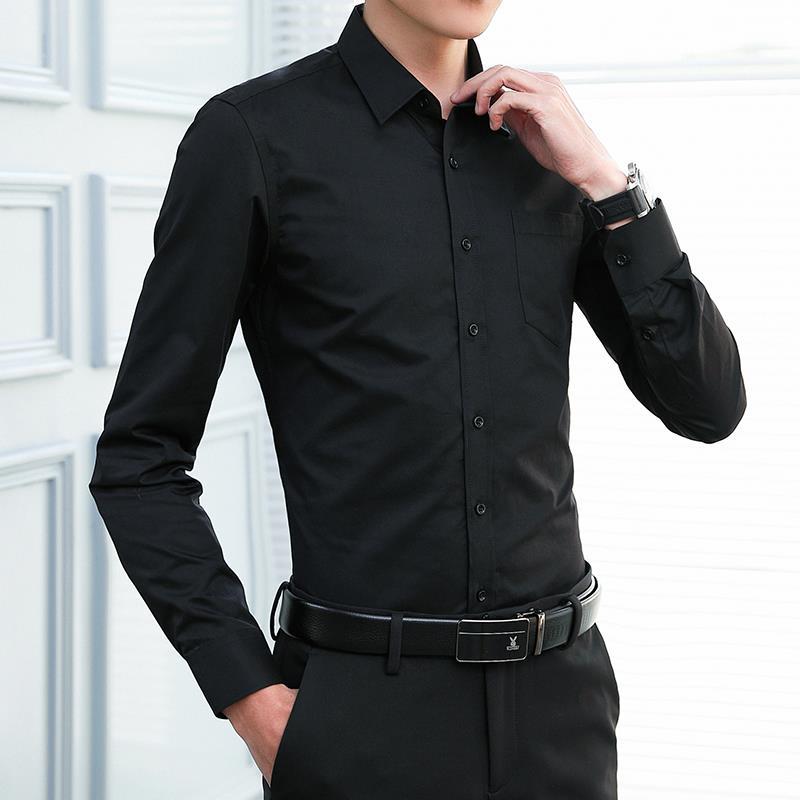 Solid Color Shirt Men's Non-ironing Large Size Breathable Business Casual Korean Style Slim-fit Shirt Professional Wear White Shirt Men's Long Sleeve
