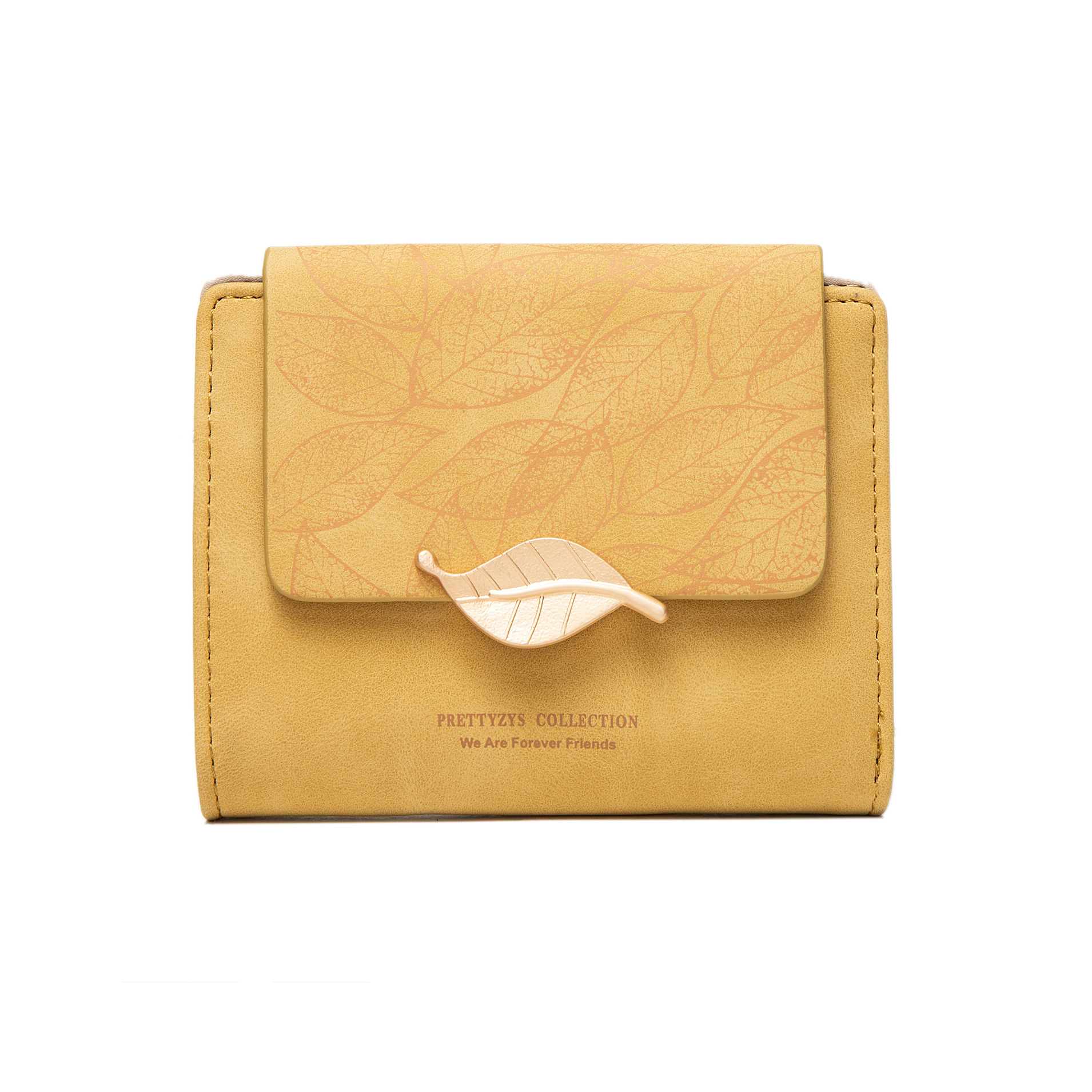 Wallet Women's Short European and American Retro PU Frosted Hardware Leaf Buckle Zipper Folding Multifunctional Student Coin Purse