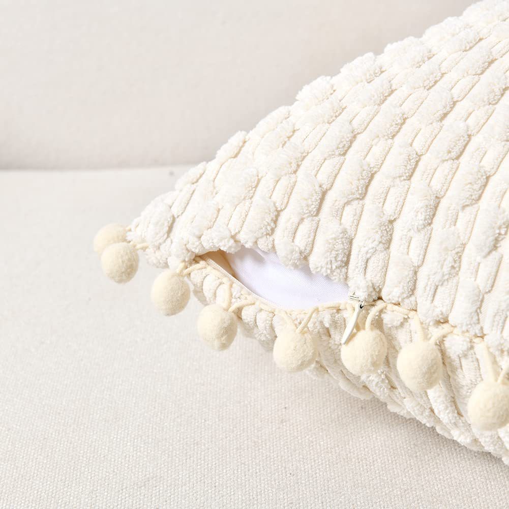 Amazon Nordic style corduroy small fat strip plus fur ball soft and comfortable pillowcase cushion cover