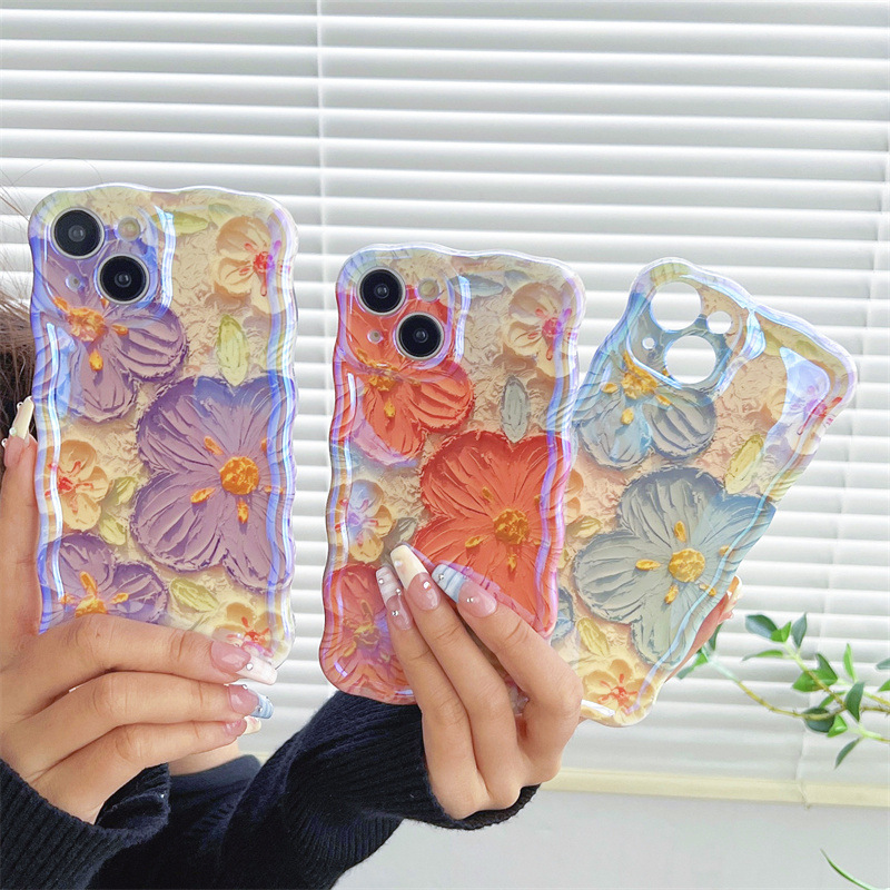 iPhone14promax three-dimensional oil painting flowers for Apple 13 phone case 12 blue light iphone11 silicone