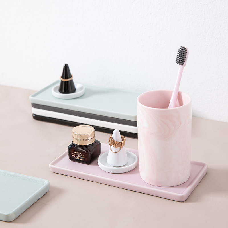 Ceramic Tray Jewelry Plate Rectline Plate Mouthwash Cup Tray Bathroom Storage Plate Cake Plate Sushi Plate