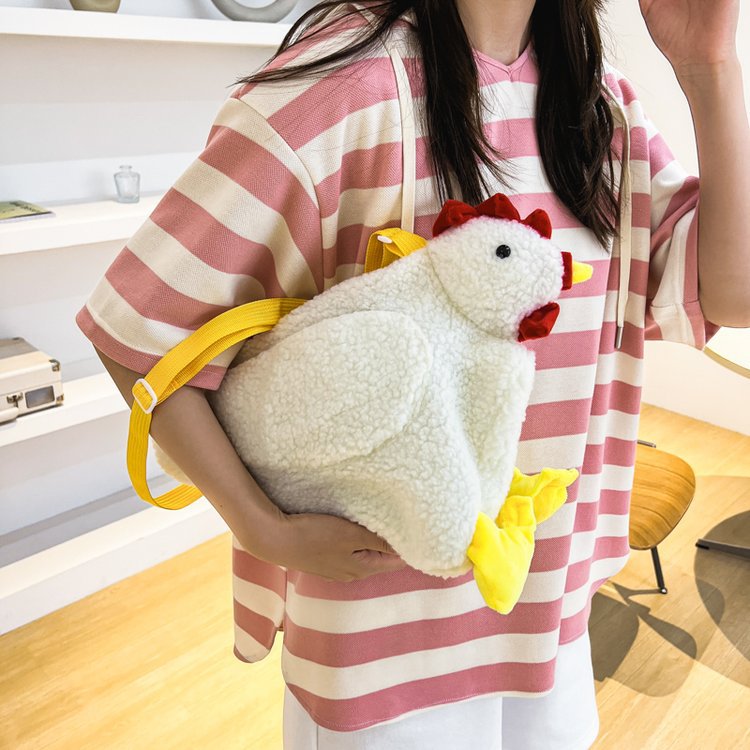 Fashion cute chicken bag fashionable plush animal fur bag female student soft girl shoulder bag Cartoon Doll messenger bag