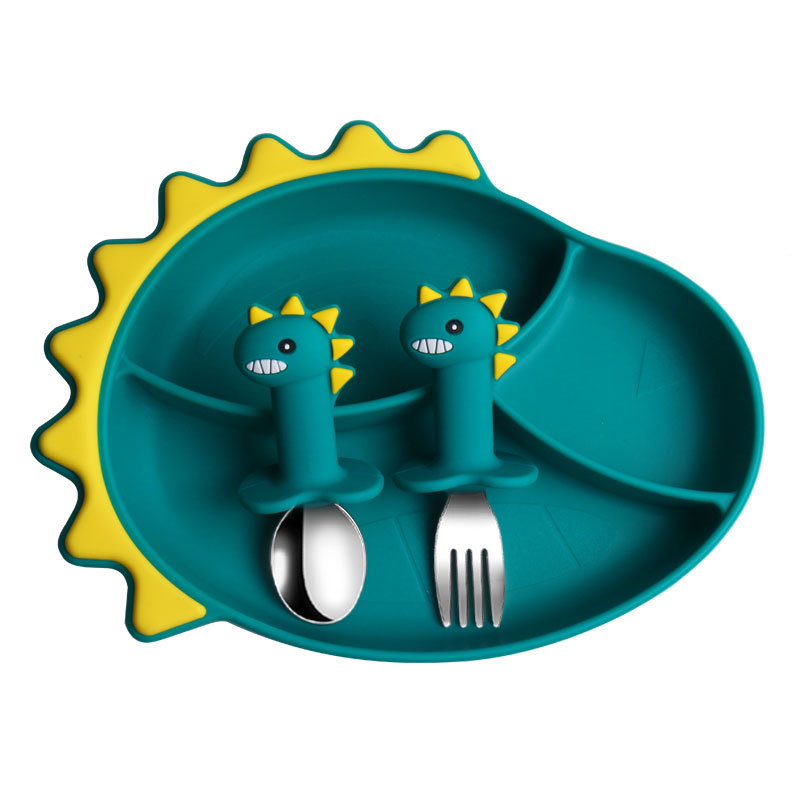 Cross-border hot selling silicone dinner plate baby food grade suction cup bowl one-piece compartment children's tableware set wholesale