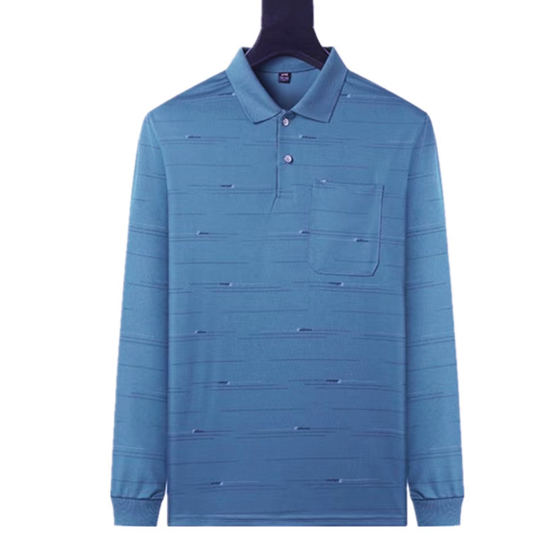 2023 New Men's Large Size Long-sleeved T-shirt Autumn Middle-aged and Elderly Men's Lapel Top Dad's Loose Base Shirt