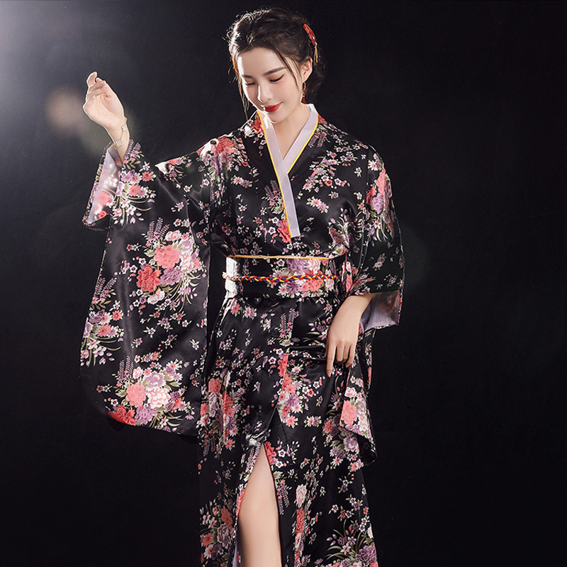 2023 New Japanese Kimono TikTok Internet Popular New Pajamas Women's Satin Large Size Nightgown Bathrobe Home Clothes