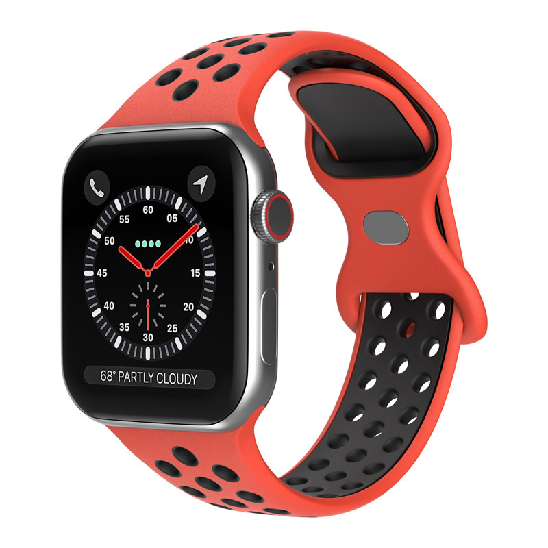 Suitable for Apple Watch Silicone Two-color Strap with Eight Buckle Breathable Sports Strap Spot Wholesale