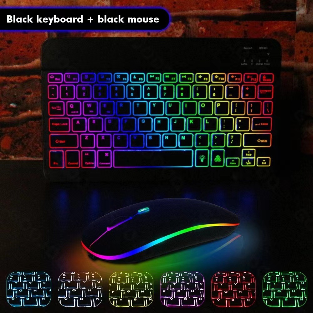 Bluetooth keyboard ipad for tablet notebook 10 inch colorful lights luminous RGB backlit Bluetooth keyboard mouse