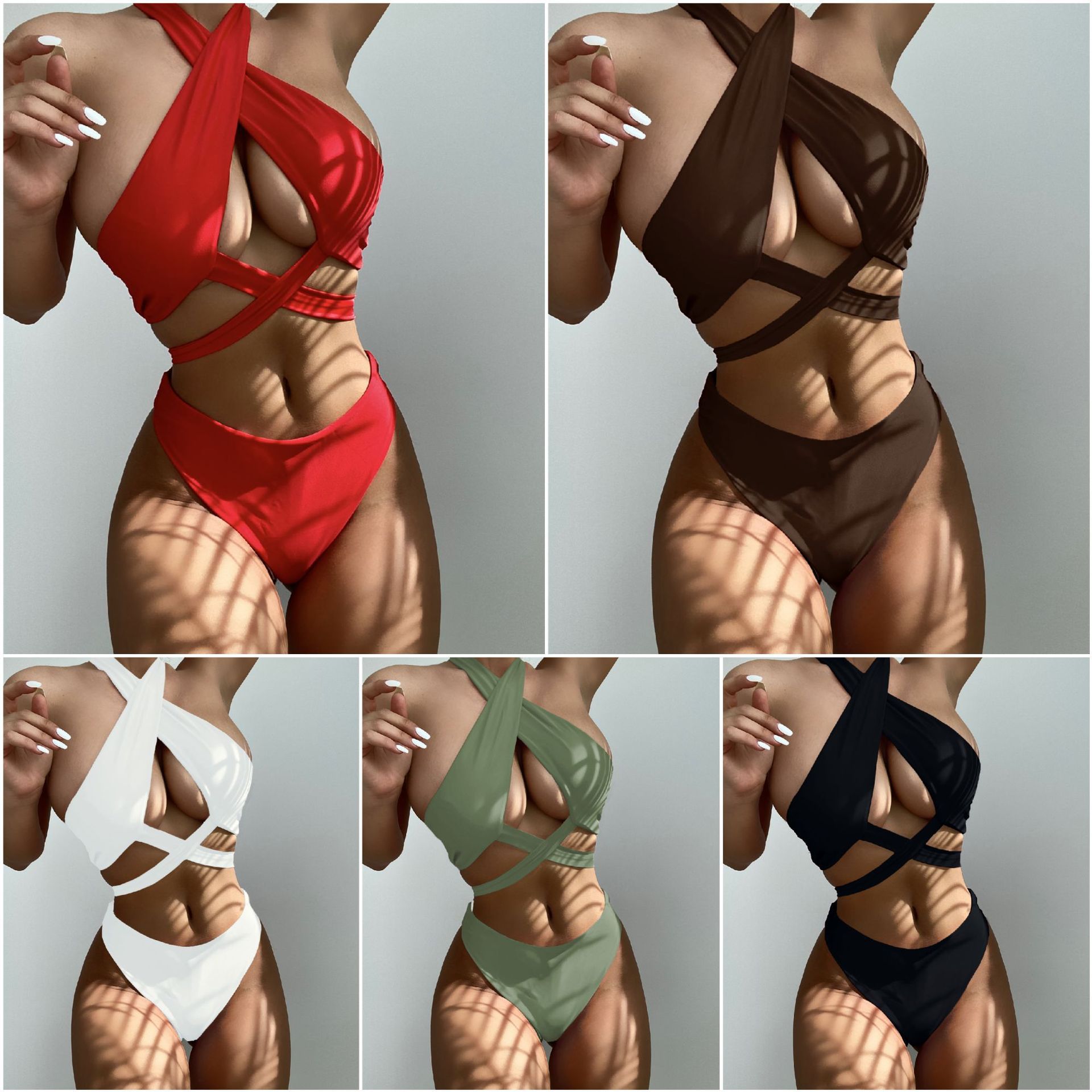 AliExpress European and American Foreign Trade Women's Split Swimsuit Sexy Neck Strap Bikini 1014WZ